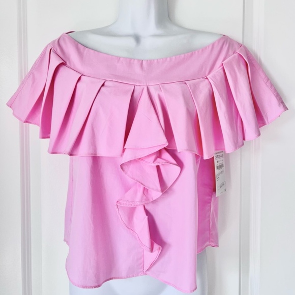 NWT! ZARA Barbie Coquette Light Pink Off Shoulder Ruffle Top Blouse XS - Picture 1 of 9